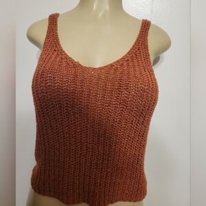 Moon and Madison Brown Crochet Knitted Top Small Fall Winter Textured